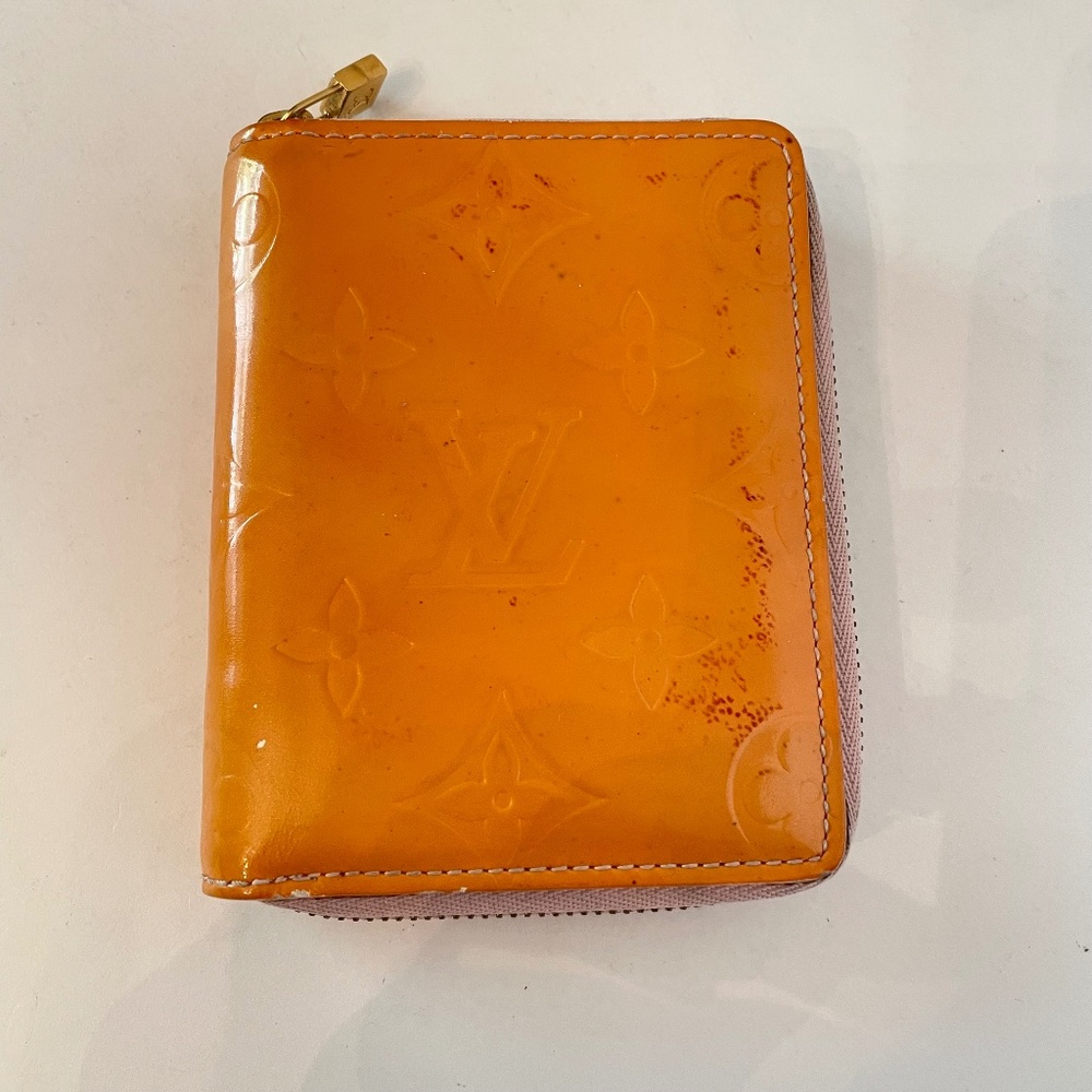 Louis Vuitton Orange/Yellow/Pink Vernis Leather Compact Zip Around Wallet